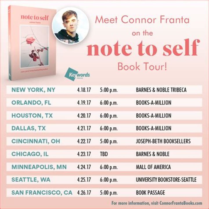 Connor Franta Announces 'Note to Self' Book Tour ·